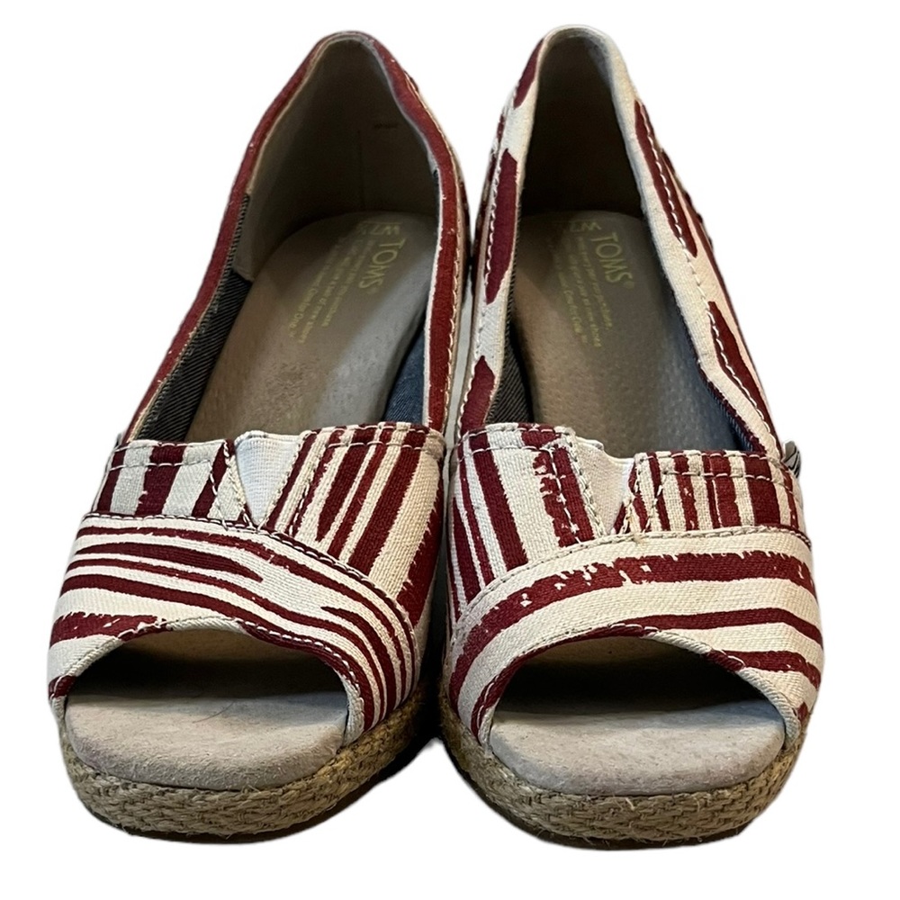 TOMS Calypso Canvas Wedge Espadrille Red/Cream Stripe 7.5 - Picture 3 of 10